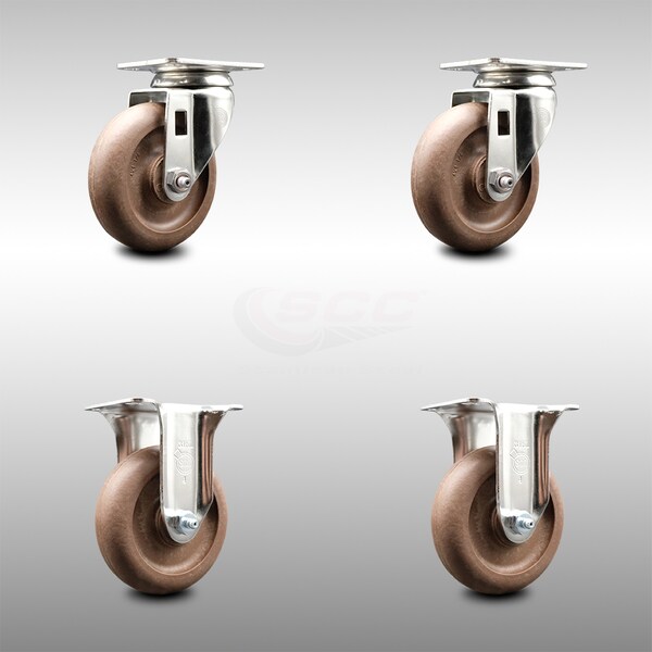 4 Inch 316SS High Temp Glass Filled Nylon Swivel Top Plate Caster Rigid, 2PK